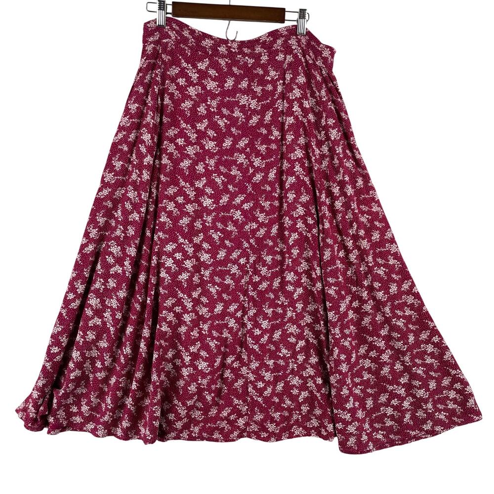 VTG Short Circuit Womens Maxi Skirt SZ M Raspberry Floral Button Front Rayon